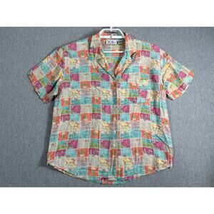 Cricket Lane Hawaiian Shirt Size 14 Rayon Multicolor Postage Stamps Short Sleeve